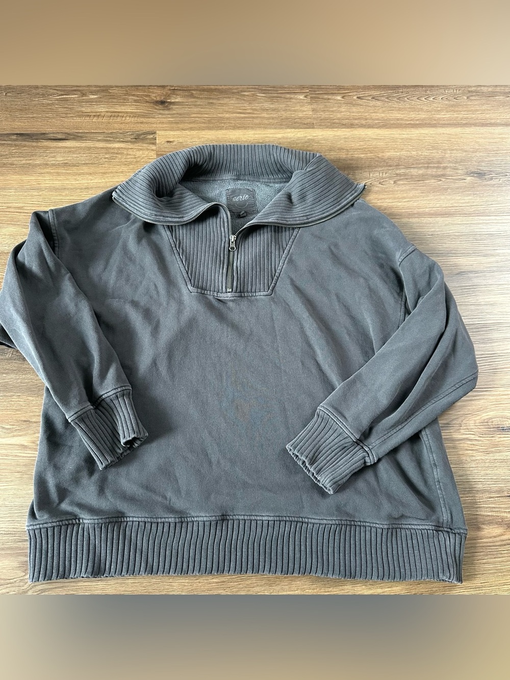 Aerie Oversized Ribbed 1/4 Zip Sweatshirt Faded Charcoal Gray XL Casual Lounge
